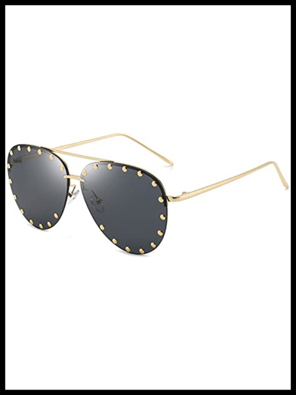 Studded Aviator Sunglasses Women Metal Frame UV400 Anti Glare Oversized